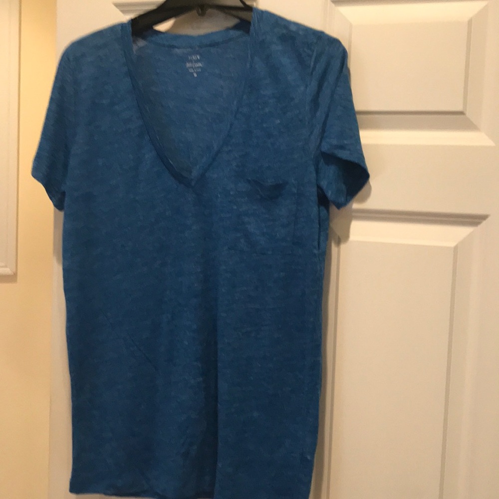 JCrew 100% linen boyfriend pocket tee in blue